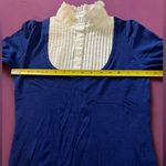 Japanese LISSEO Short Sleeve Knit Top Shirt With Mock Collar Blue&White Multiple Photo 4