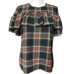 J.Crew Edie Ruffle Top in Stewart Tartan Plaid Black Red Blouse Size 8? Photo 4