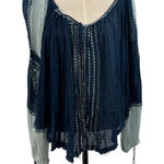 Free People  Embroidered Peasant Top Blouse Long Sleeve Blue Size Medium Photo 0