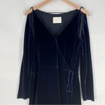 Dion‎ Lee Elegant Navy Silk Velvet Cold Shoulder 3/4 Sleeve Midi Wrap Dress 10 Blue Photo 4