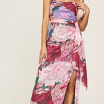 Hutch  Purple Pink Floral Drape Front Strapless Julietta Maxi Gown size 4 Photo 0