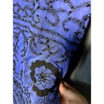 Sacada Blue Black Beaded Short Formal Dress with Sheer Sleeves and Embroidery Size 10 Photo 3