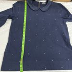 J.Crew Navy Blue Shirt Peter Pan Collar Polk a dot blouse 3/4 sleeves cotton zip back S Photo 5