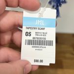 J. McLaughlin  Tapestry Scarf NWT $98 Trellis‎ Geo Blue White Tassel Cotton Neck Photo 3