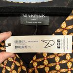 Mink Pink LARGE Gold Patterned Front Bunch Snap V Neck Valentina Mini Dress Photo 6