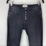 Free People Sz 29 Black Denim Wash Button Fly Mid Rise Skinny Jeans Raw Hem Photo 3