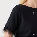 J.Crew Black Feather Sleeve Top NWT Size M | Luxe Cotton Crewneck Party Blouse Photo 1