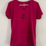 Life is Good Pink Short Sleeve V-Neck Blouse Half Full Wine Casual Large Photo 0