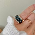 18KGE RSC Blue Glass Statement Ring Covenant Elegant Vintage Sparkly Glam Jewelry Photo 16
