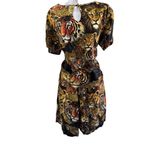 Kosi Bali‎ Multi Color Animal Print Big Cat Keyhole Elastic Waist Vacay Romper Black Size M Photo 2