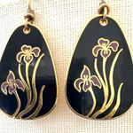 Laurel Burch Black Enamel Iris Drop Earrings Photo 0