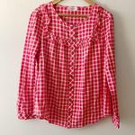 Holding Horses Anthropologie  Gingham Quadrado Button Down Shirt Red White Size 2 Photo 1