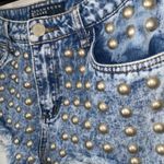 Boom Boom Jeans Size 9 Silver Studded High Waisted Ripped Jean Shorts Photo 4