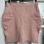 Haute Monde Blush Pink Stretchy Floral Roses Embossed Embroidered Skirt Size XL Photo 0