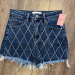 Risen  HIGH RISE CRISS CROSS FRINGE RHINESTONE JEAN SHORTS Photo 0