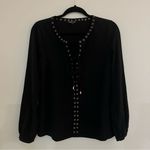 Sugar Lips  Womens Black Lace Up Bronze Detailed Polyester Blouse. Size Small Photo 0