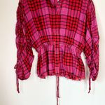 Free People NWT  Pacific Dawn Red and Pink Plaid Button-Down Shirt Size: XS Photo 4