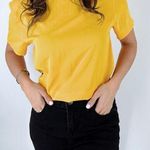 Vintage Point and Line Yellow Crewneck Short Sleeve Blouse Size Small Photo 0