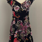 Serendipity  Floral Mini Fit & Flare Dress Large Black Pink Flower Lace‎ Ruched L Photo 0