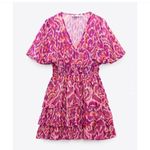 ZARA EUC Vibrant Printed Metallic Pink Purple Patterned Tiered Mini Dress Sz XL Photo 5