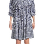 BeachLunchLounge  Short Sleeve Tassle Mini Dress Women's‎ Large Navy Blue Aztec Photo 0