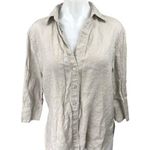 ZARA 100% Linen Beige 3/4 Sleeve Collared Button Down Blouse Shirt Top Size XS Photo 0