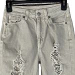 American Eagle  SZ 00 Mom Straight Jeans Mid-Rise Distressed Rips Pockets Gray Photo 1