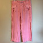 Johnny Was Size MEDIUM Coral Pink Linen Wide Leg Button-Front Pants Photo 4