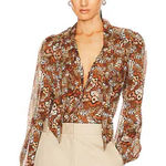 Paige Silk Marcela Blouse Cinnamon MultiButterfly Size XS $299 Academia Photo 0