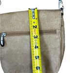 Travelon  Small Crossbody Bag Tan Mock Suede Pouch Purse Travel Green Compact Photo 11