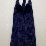 Blue Bird Polka Dot Sheer Dress Floral Appliqué Halter Midi Shift Dress Sz S Jun Photo 0