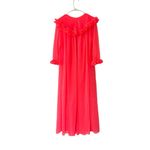 None Vintage 60’s Peignoir Chiffon Robe Hot Coral Pink Ruffles Size Small ILGWU Union Photo 1