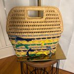 Vintage Woven Raffia Tote Bag with Colorful Ribbon Accents Blue Photo 0