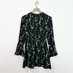 ALC Frank A.L.C Trixie Silk Dress Green Black Printed Bell Sleeve Mini A-Line size 0 Photo 3