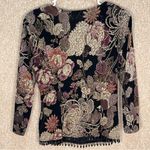 Vintage Y2K MSK Women's Black Floral top beading shoulder pads ruched v neck Size M Photo 1