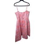 Lulus  Meet For Tea Pink Orange Floral Jacquard Midi Pockets Cocktail Party Dress Photo 1