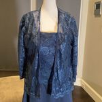 Women’s Navy Tea Length Formal Wedding Dress with Matching Jacket Size 12 NWOT Blue Photo 1