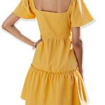 Rotita Mustard Yellow Button Up Sweetheart Neckline Mini Dress Photo 1