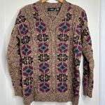 Vintage Pasta V Neck Geometric Print Grandpa Sweater Women’s Size Medium Brown Photo 0