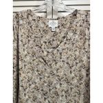 st. john's bay St Johns Bay Brown/Cream Floral Rayon Blouse V Neck 3/4 Sleeve Size M Flowy Photo 1