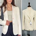ZARA  Bloggers Favorite Oyster White Lapel Collar Buttoned Cotton Blazer Sz M Photo 1