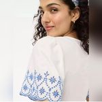 J.Crew NWT Embroidered V-neck Short Sleeve Top Blouse White Blue Photo 5