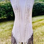 Origami Crochet & Lace Vest with Fringe, Boho Country Coachella, size S/M Tan Photo 1