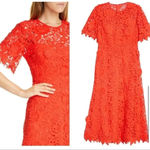 Lela Rose Women's Red Lace Floral Guipure Flutter Sleeve Sheath Midi Dress 2 Photo 1