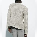 ZARA  New Women Luxury Ecru Black Fitted Textured Round Collar Blazer Size L Photo 7