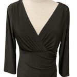 Ralph Lauren Lauren Women's V Neck Jersey Surplice Chic Midi Dress Black Size 10 Photo 2