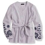 J.Crew Embroidered Tie Front Tunic Pin Stripe Sz S Photo 0