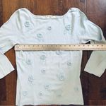 Max Studio  powder blue, crochet flower appliqué, beaded sweater, size S Photo 2