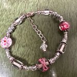 Sterling silver pink lamp work beaded bracelet Photo 0