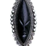 Taxco Mexican Mask 925 Sterling Silver Aztec Mayan Inca Face Tribal Large Ring Black Photo 0